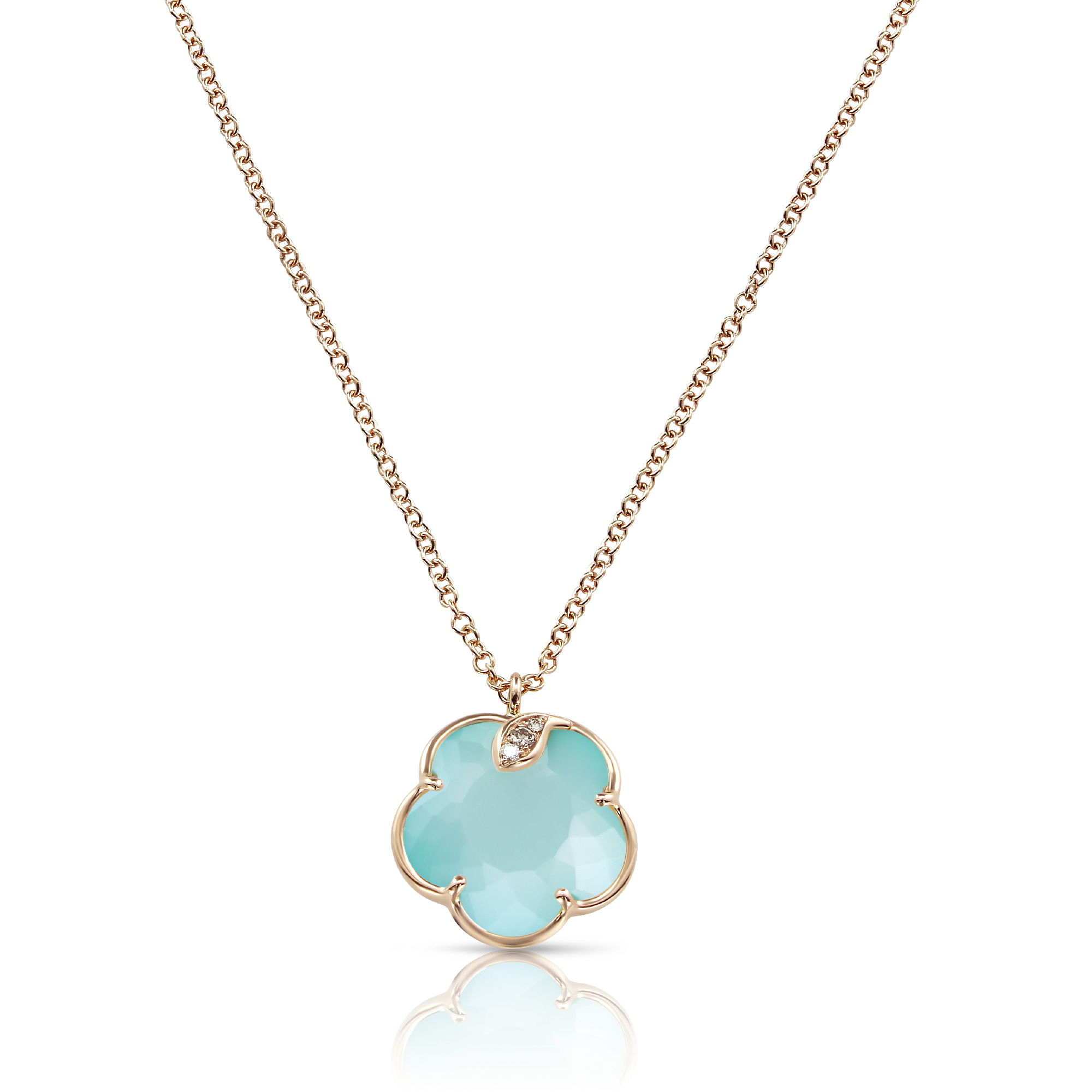 Pasquale Bruni  Petit Joli Necklace in 18k Rose Gold with Sea Moon Gem  White and Champagne Diamonds