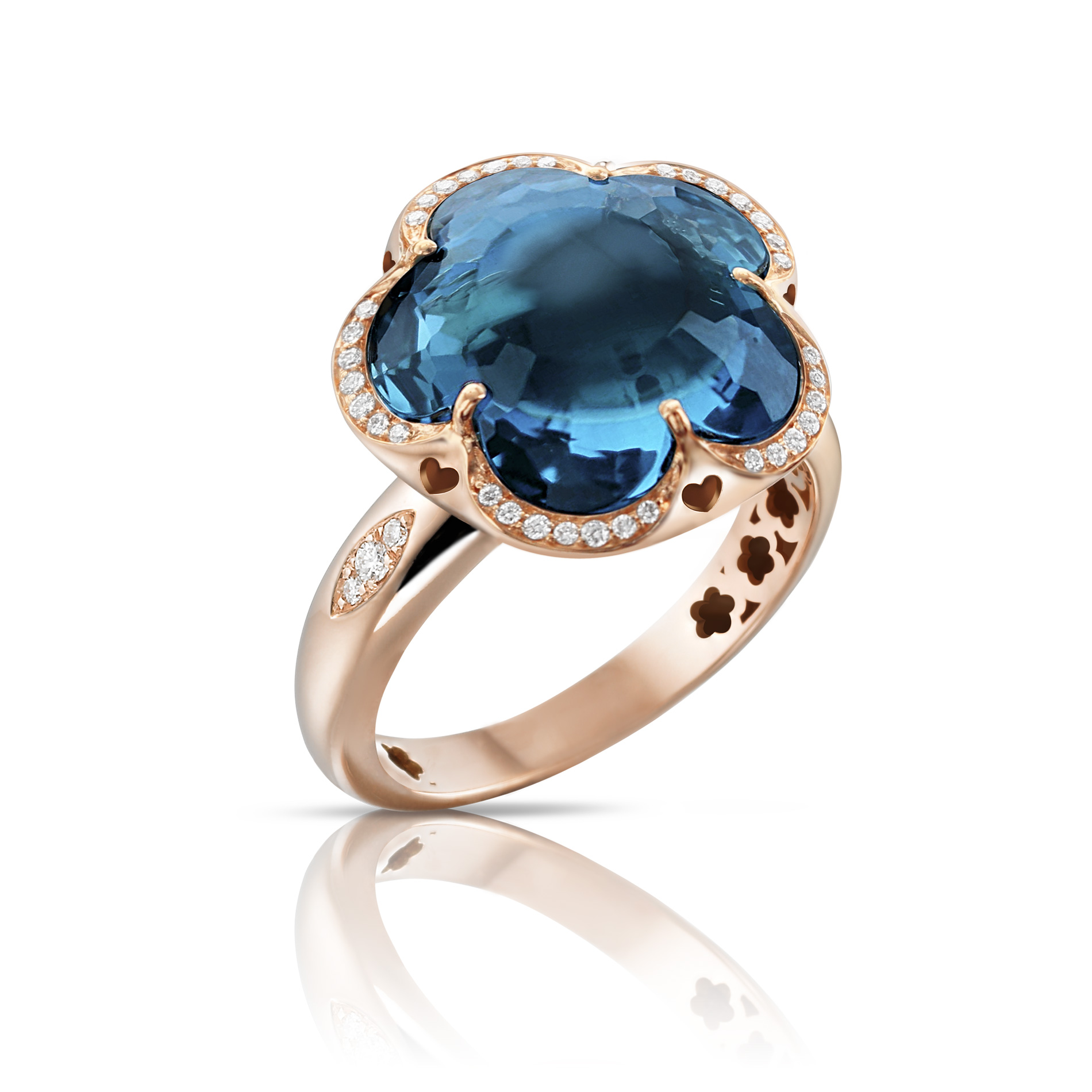 Pasquale Bruni Womens Bon Ton Ring in 18k Rose Gold with London Blue Topaz and Diamonds - Size 7 6900$