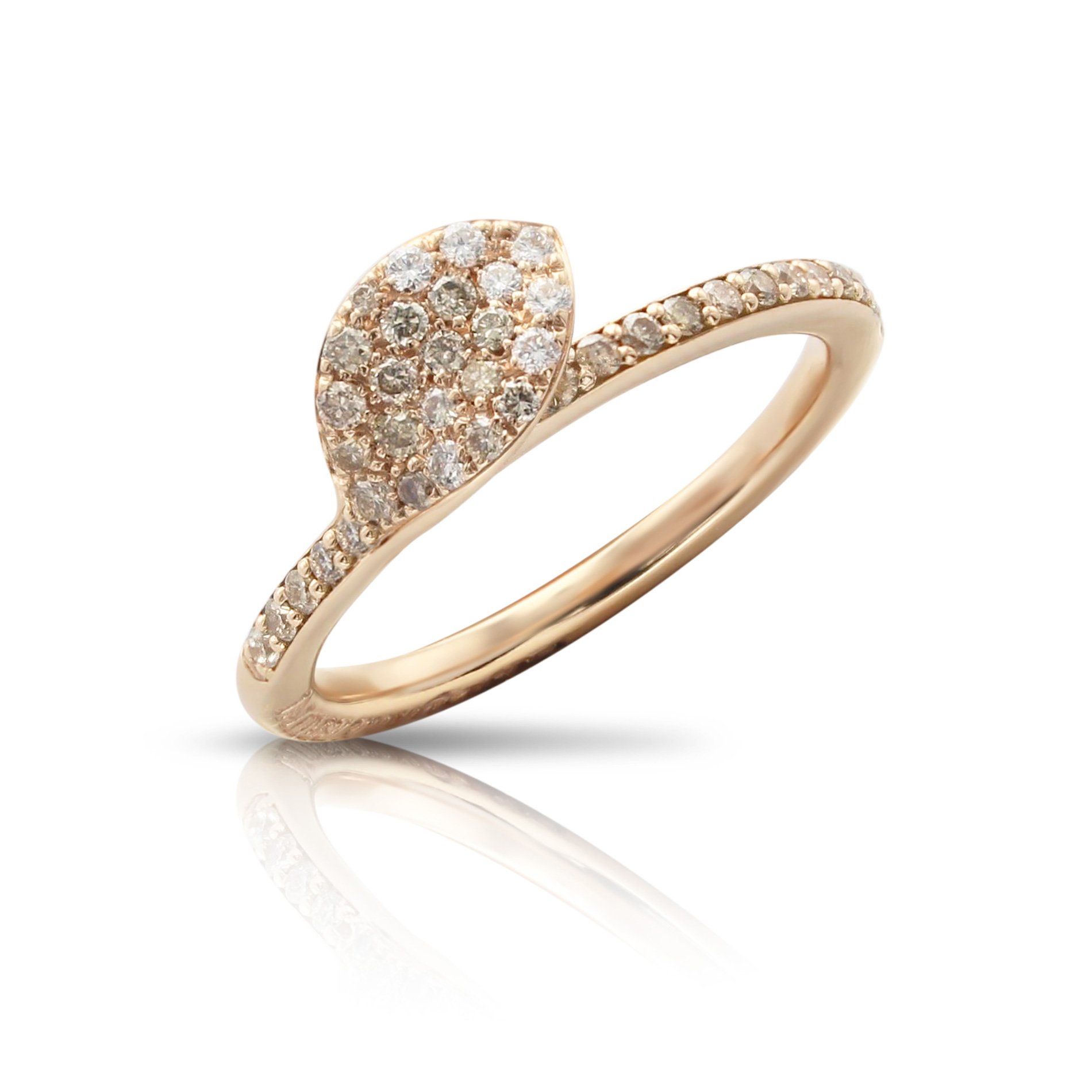 Pasquale Bruni Womens Petit Garden Ring in 18k Rose Gold with White and Champagne Diamonds Single Leaf - Size 7 3450$