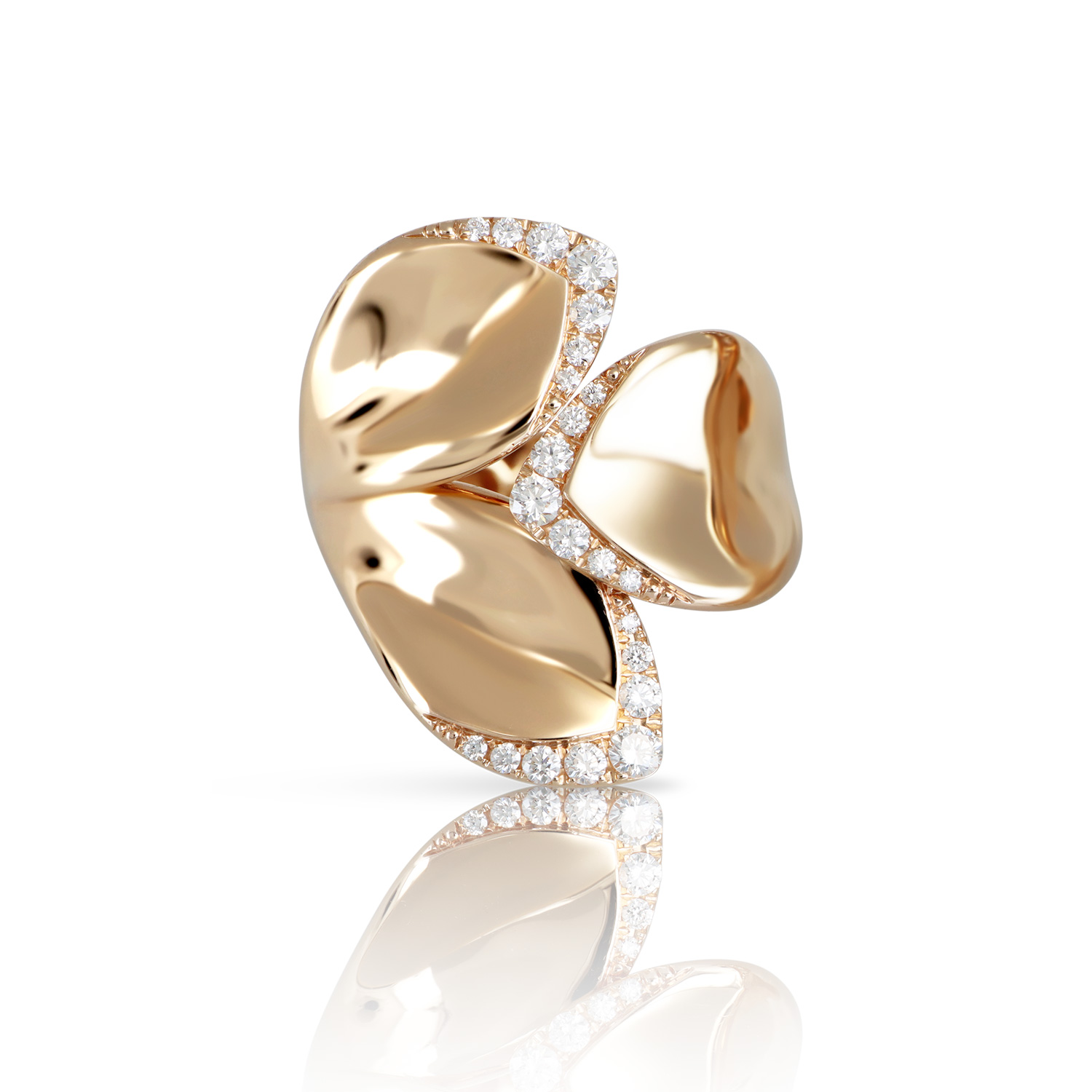 Pasquale Bruni Women's  Giardini Segreti Three Leaves Ring in 18k Rose Gold with White Diamonds - Size 7