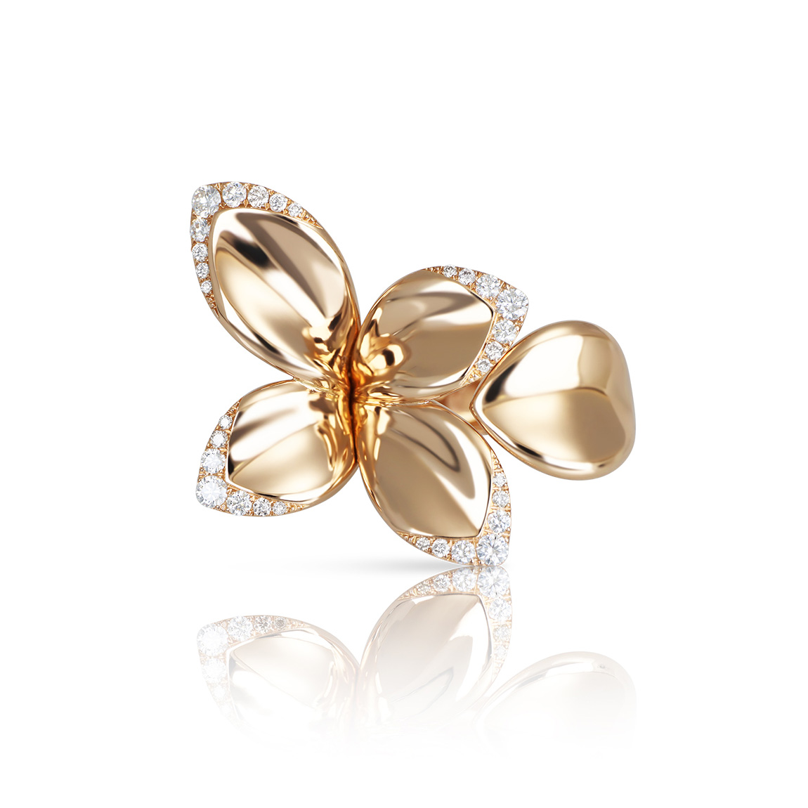 Pasquale Bruni Womens Giardini Segreti Five Leaves Small Flower Ring in 18k Rose Gold with Diamonds - Size 7 9600$