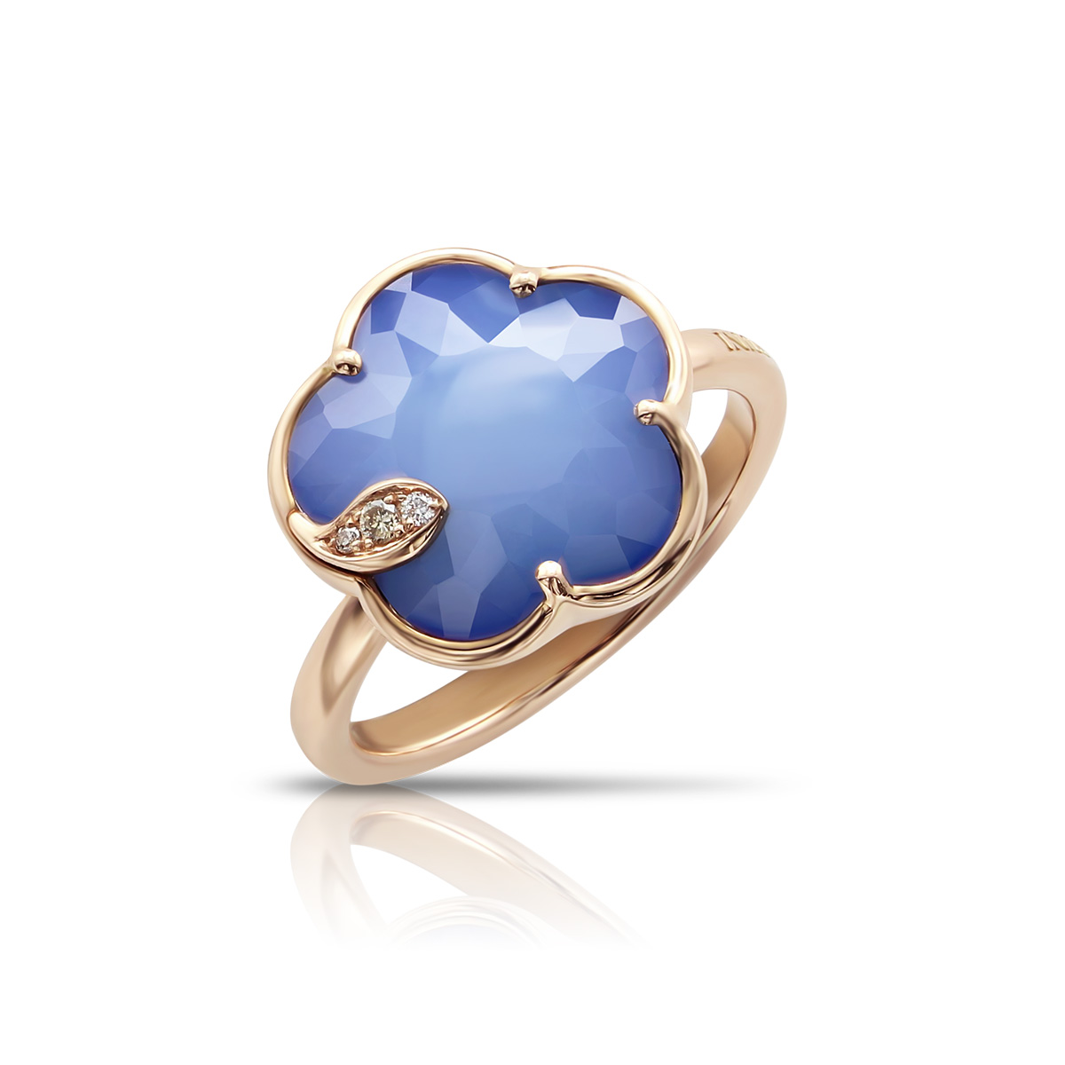 Pasquale Bruni Womens Petit Joli Ring in 18k Rose Gold with Blue Moon White and Champagne Diamonds - Size 7 2300$
