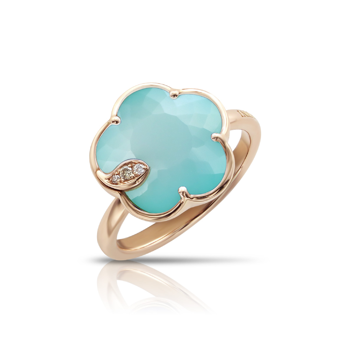 Pasquale Bruni Womens Petit Joli Ring in 18k Rose Gold with Sea Moon Gem White and Champagne Diamonds - Size 7 2750$