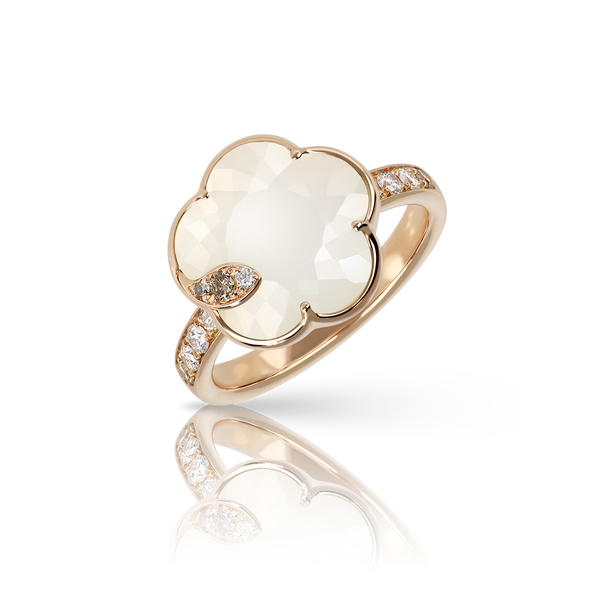Pasquale Bruni Women's  Petit Joli Lunaire Ring in 18k Rose Gold with Pearl of the Moon Gem  White and Champagne Diamonds - Size 7