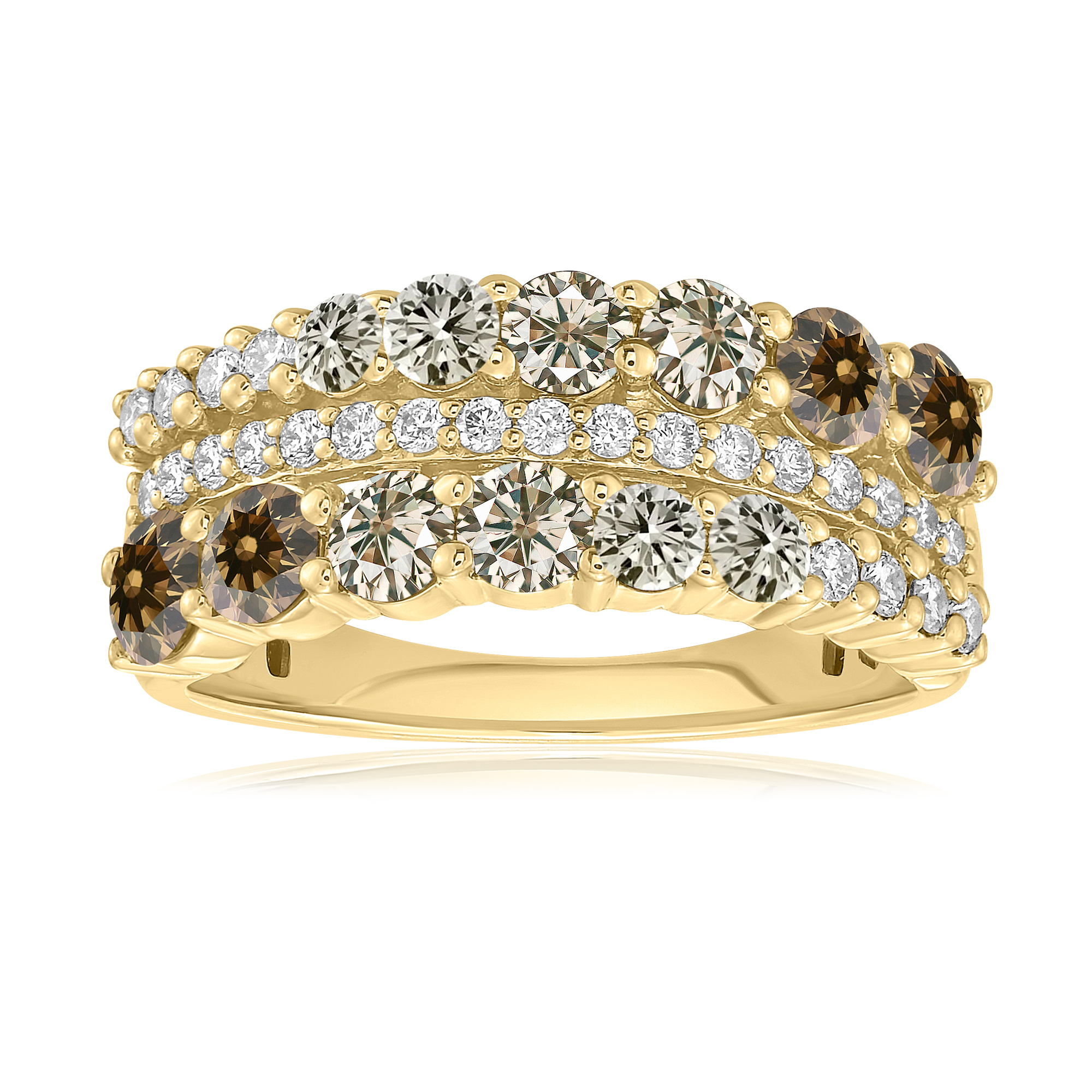 Desert Diamonds Women's  1 3/4ctw 10k Yellow Gold Three-Row Band Ring  Ring Size 7.5