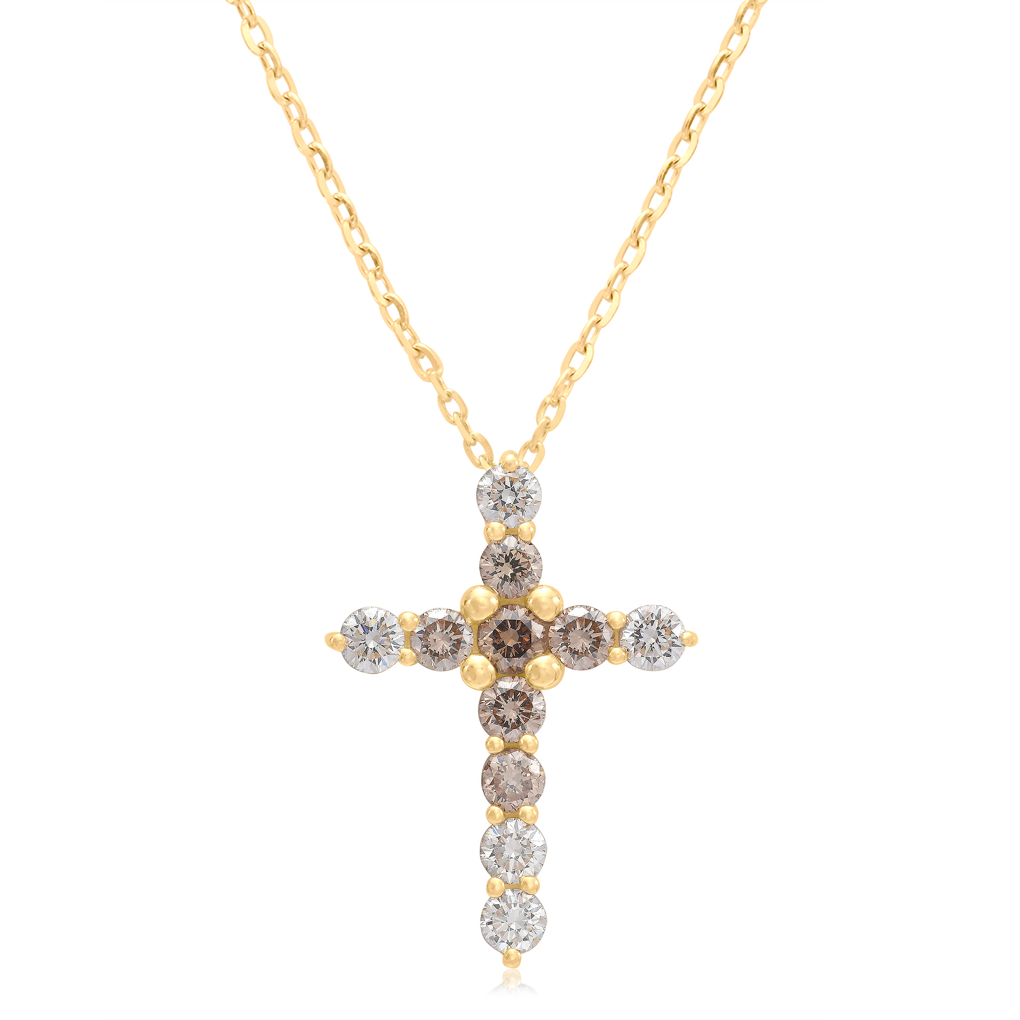 Desert Diamonds  1/2ctw 10k Yellow Gold Cross Pendant Necklace