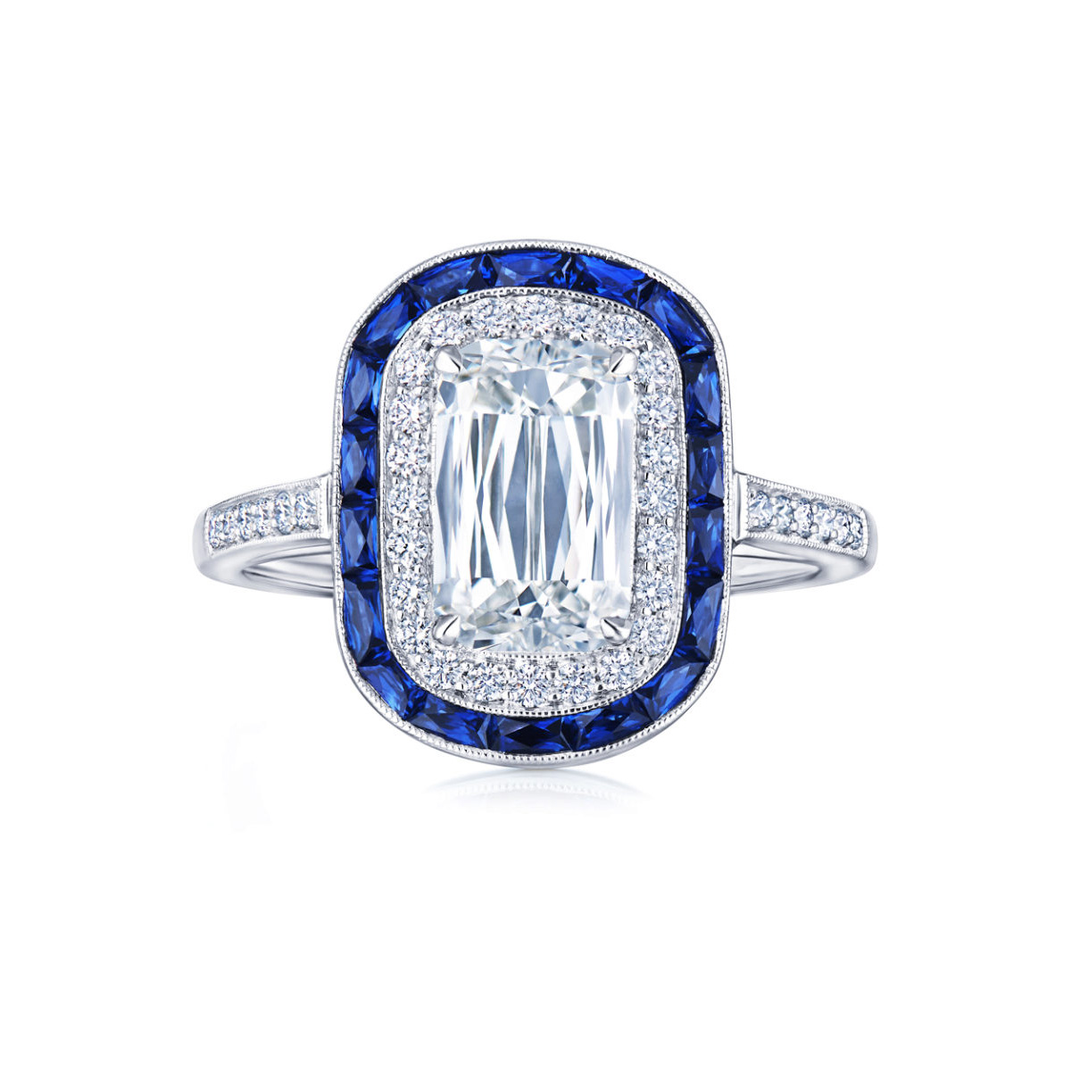 Kwiat Women's  Ashoka Diamond and Sapphire Platinum Engagement Ring  Ring Size 8