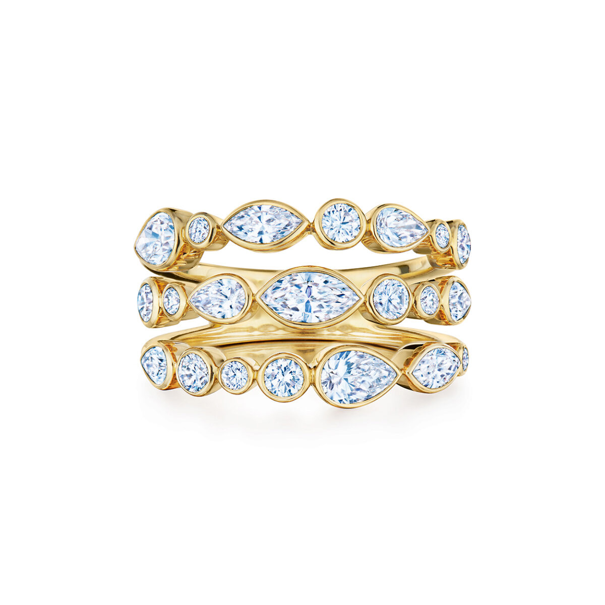 Kwiat Women's  Portofino 1 1/8ctw Mixed Shape Diamond 18k Yellow Gold Three-Row Ring  Ring Size 8