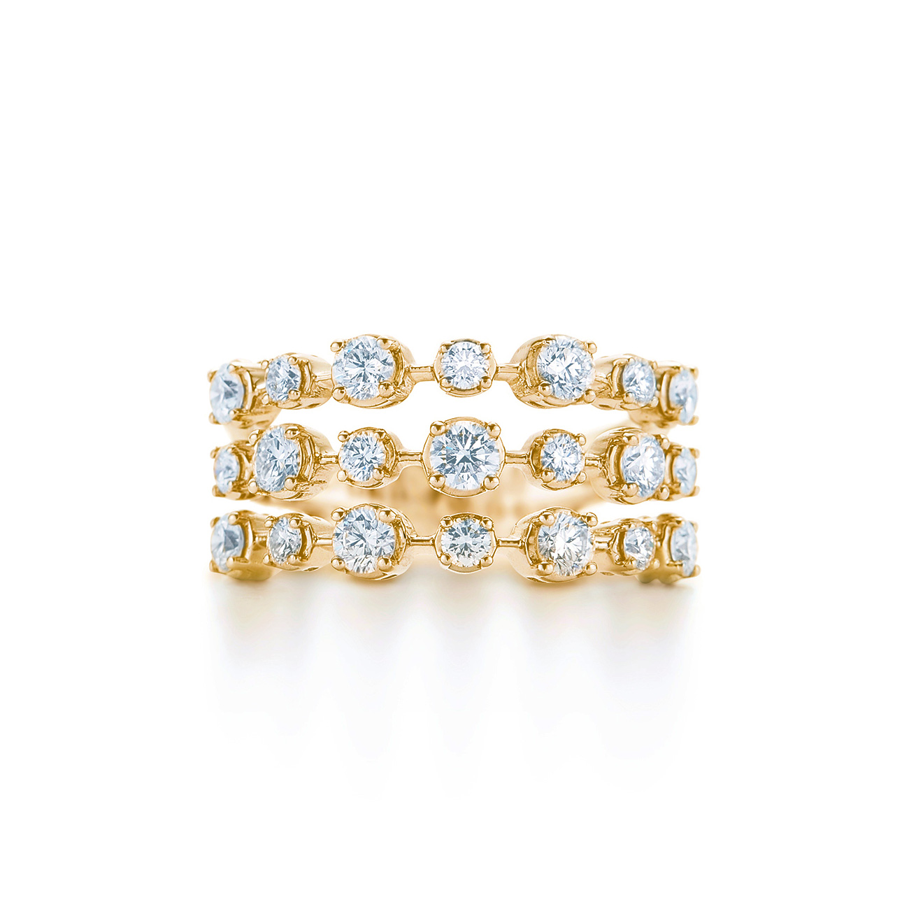Kwiat Women's  Starry Night 1ctw Diamond 18k Yellow Gold Three-Row Ring  Ring Size 6