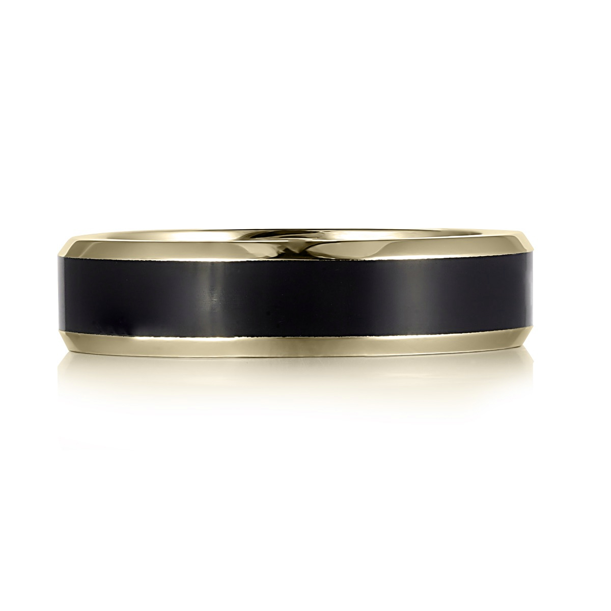 A.Jaffe Men's  Expandable(tm) Two-Tone 6mm 18k Yellow Gold with Black Ceramic Center Wedding Band - Size 10