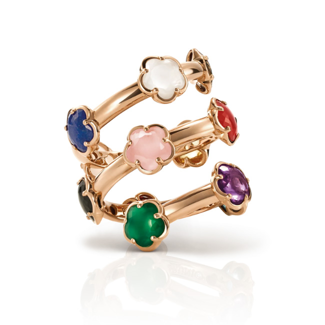 Pasquale Bruni Women's  Figlia Dei Fiori Contrarie Ring in 18k Rose Gold with Mixed Gems and Diamonds - Size 7