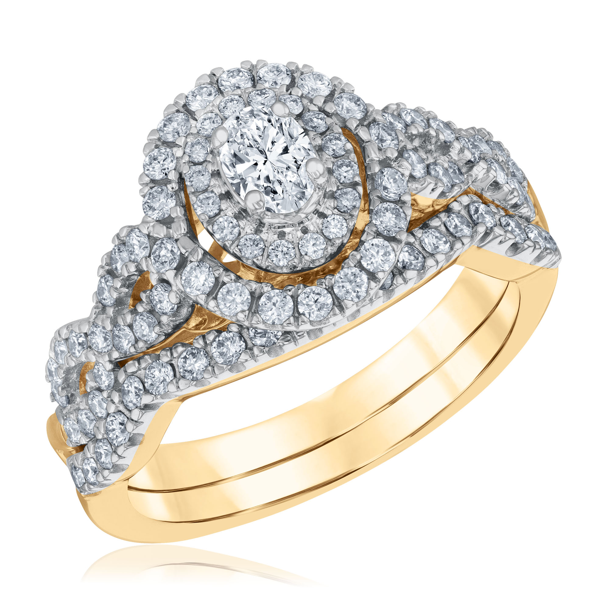 REEDS Womens 1Ctw Oval Diamond 14K Yellow Gold Engagement And Wedding Ring Bridal Set Ring Size 6 4000$