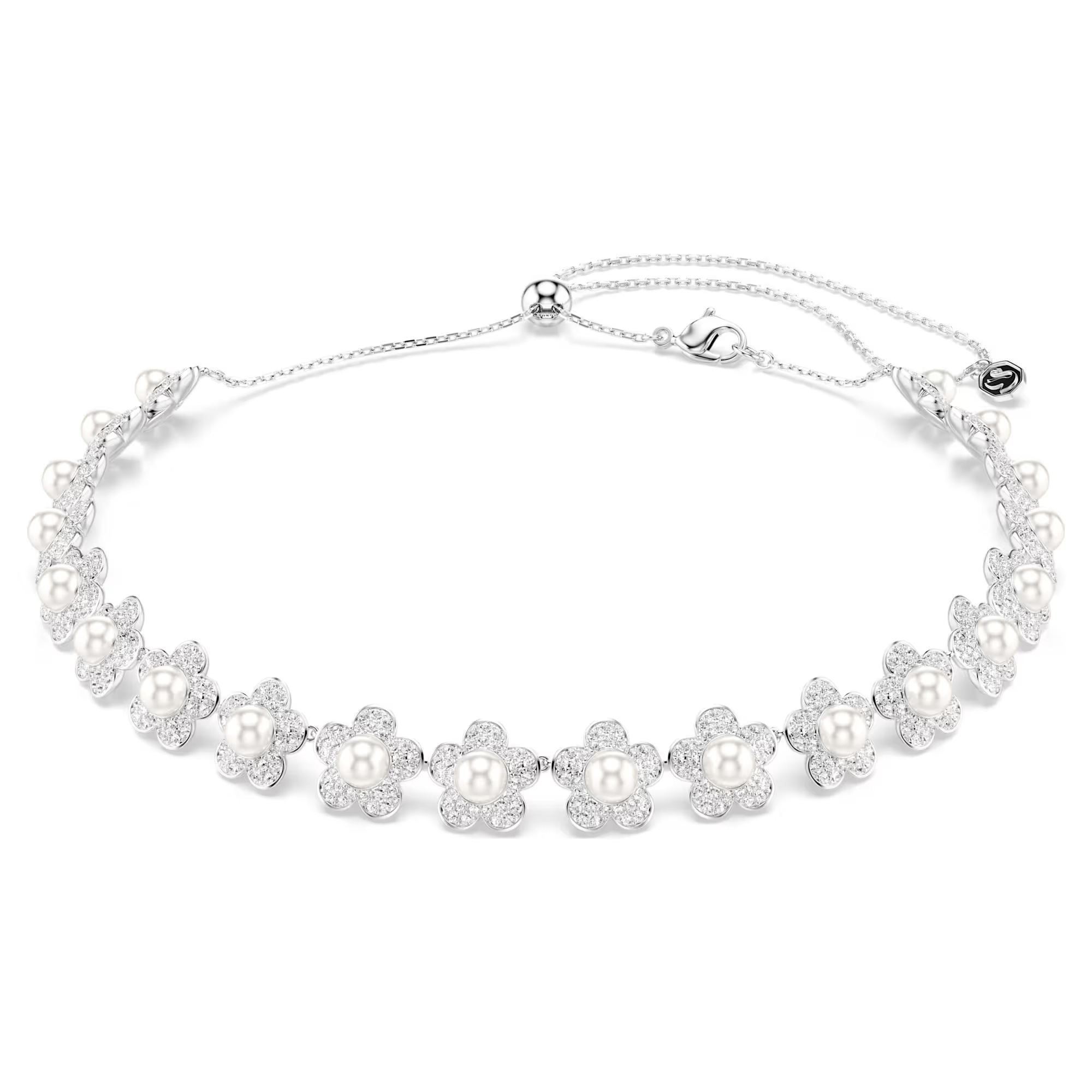 Swarovski Jewelry Ariana Grande x Swarovski White Crystal Pearl Flower Choker Necklace Rhodium-Plated