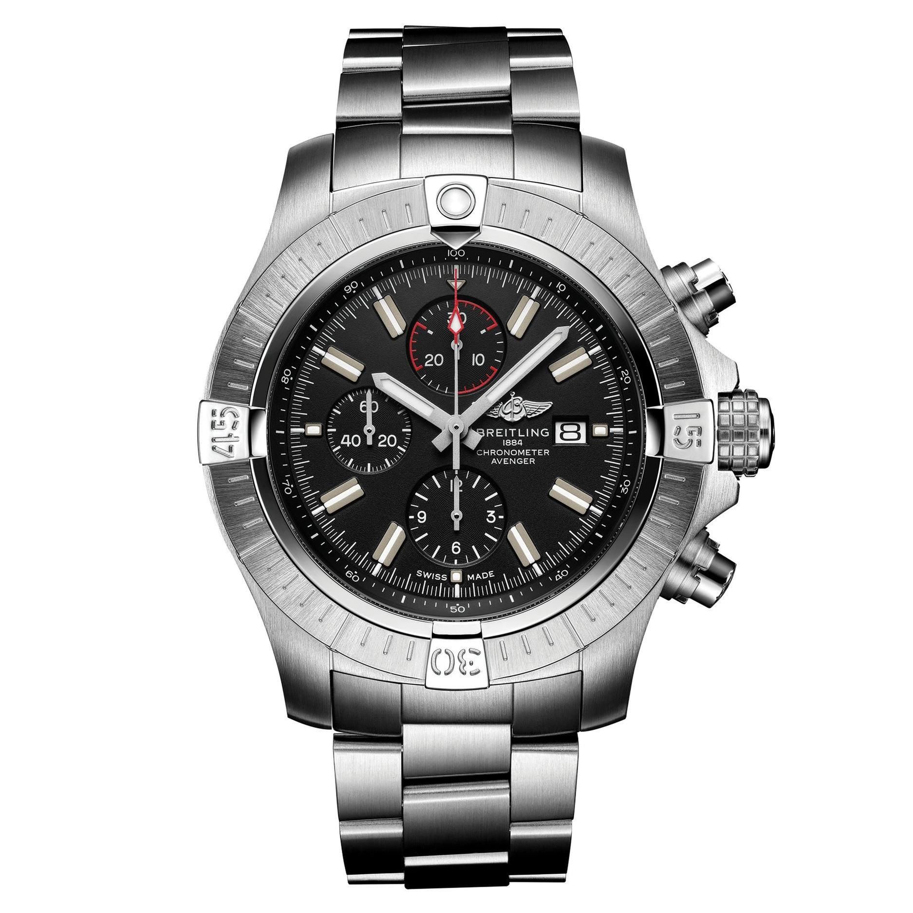 Breitling PreOwned Previously Owned Breitling Super Avenger Chronograph Black Dial Stainless Steel Watch 48mm A13375101B1A1 Breitling PreOwned Previously Owned Breitling Super Avenger Chronograph Black Dial Stainless Steel Watch 48mm A13375101B1A1
