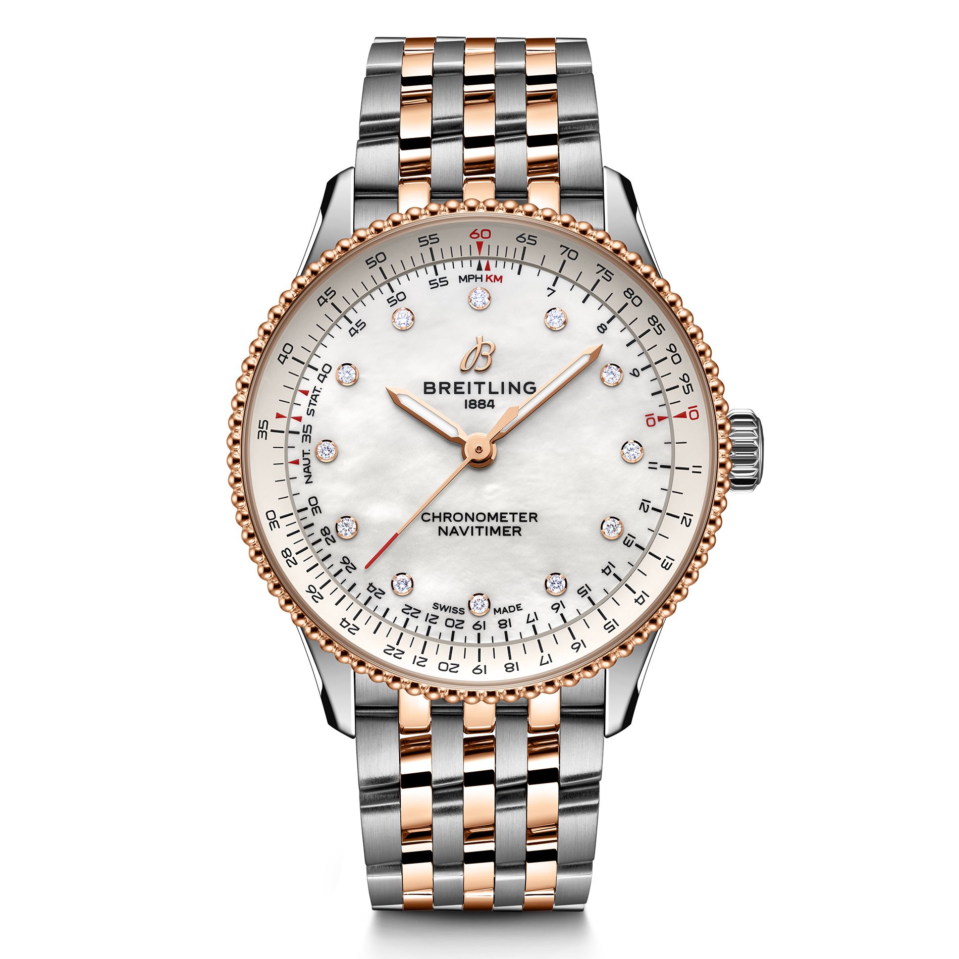 Breitling PreOwned Previously Owned Breitling Navitimer MotherofPearl Lab Grown Diamond Dial TwoTone Watch 36mm U17327211A1U1 Breitling PreOwned Previously Owned Breitling Navitimer MotherofPearl Lab Grown Diamond Dial TwoTone Watch 36mm U17327211A1U1
