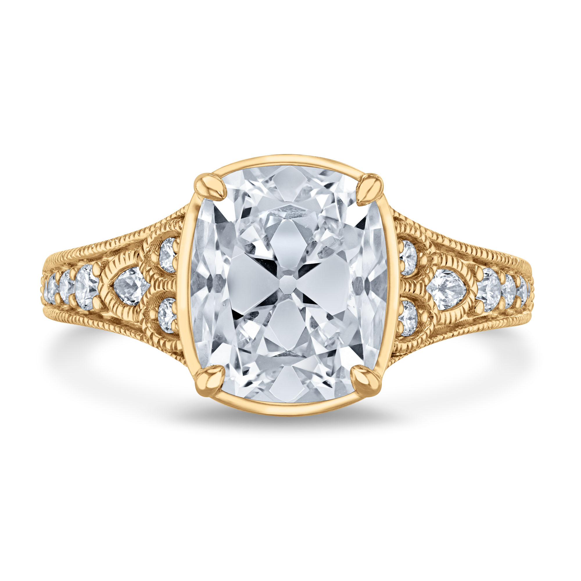 REEDS Women's 4 1/3Ctw Old Mine Cut Lab Grown Diamond 14K Yellow Gold Engagement Ring - 80Th Anniversary Limited Edition  Ring Size 6