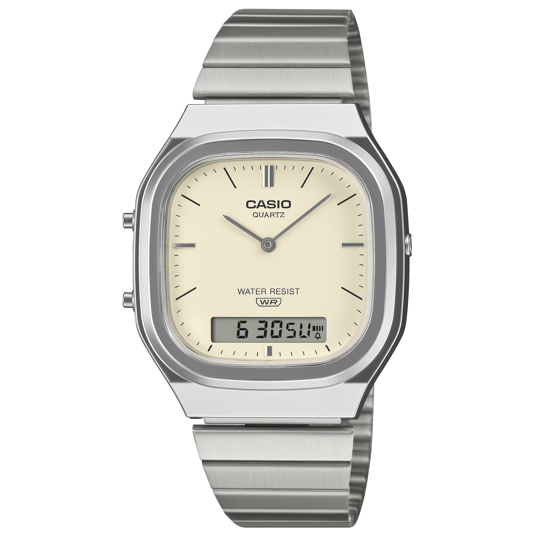 Casio  Vintage Matte White Dial Stainless Steel Analog-Digital Watch 40.9x35.8mm - AQ240E-7A2