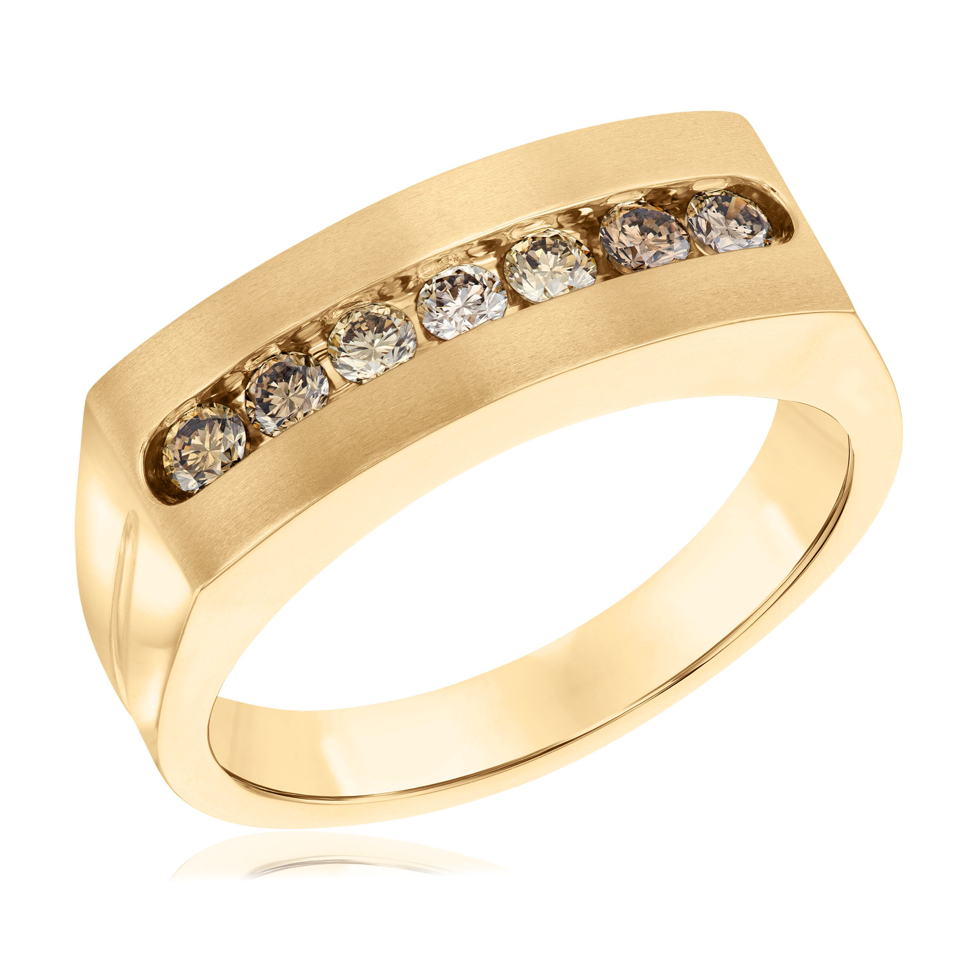 REEDS Men's Desert Diamonds 1/2Ctw Champagne Diamond 14K Yellow Gold Wedding Band  Ring Size 8.5