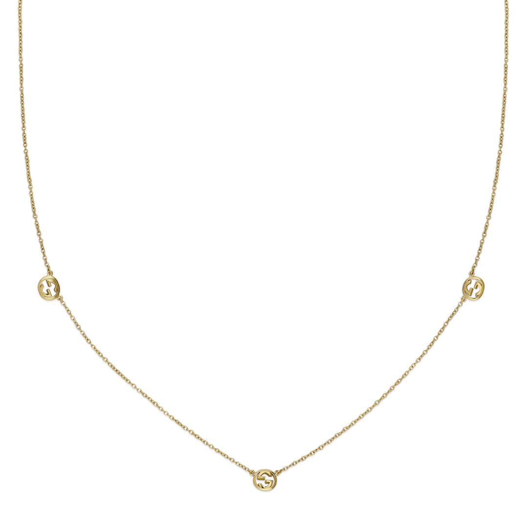 Gucci Interlocking G Three Station 18k Gold Pendant Necklace 1690$