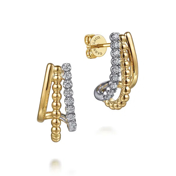 Gabriel & Co.  1/5ctw Diamond 14k Two-Tone Gold Bujukan J Hoop Earrings