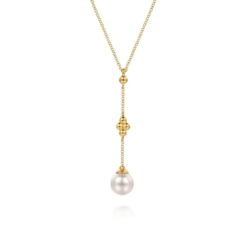 Gabriel & Co.  Freshwater Cultured Pearl 14k Yellow Gold Bujukan Clover Drop Pendant Necklace