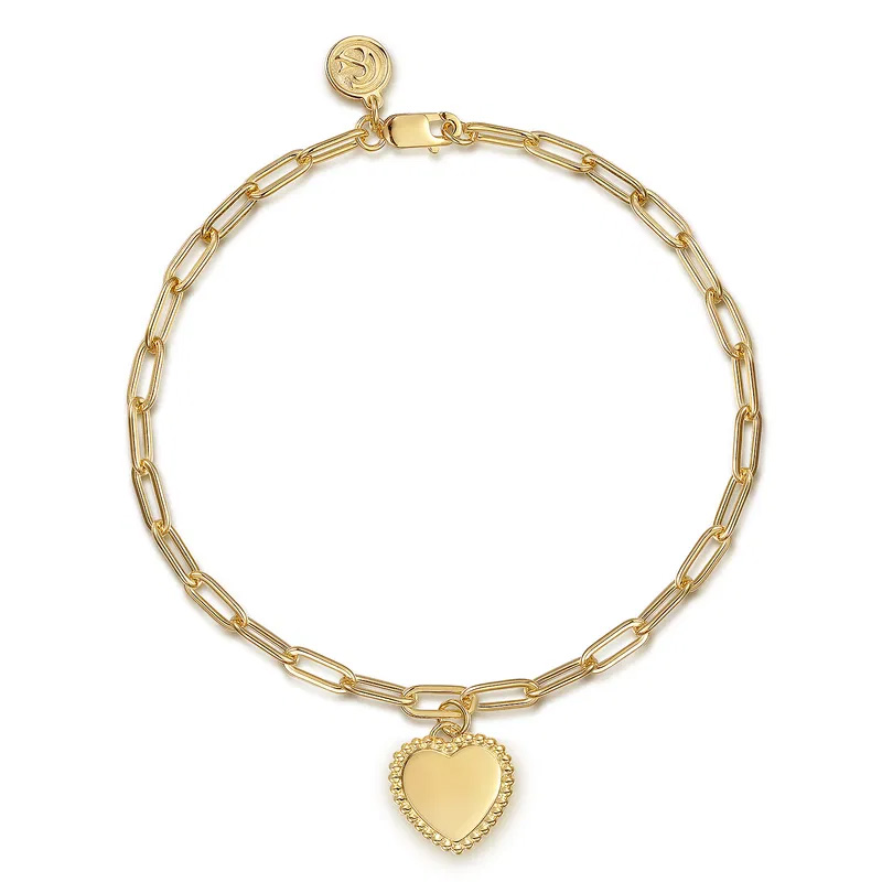 Gabriel & Co.  14k Yellow Gold Bujukan Heart Paperclip Chain Bracelet
