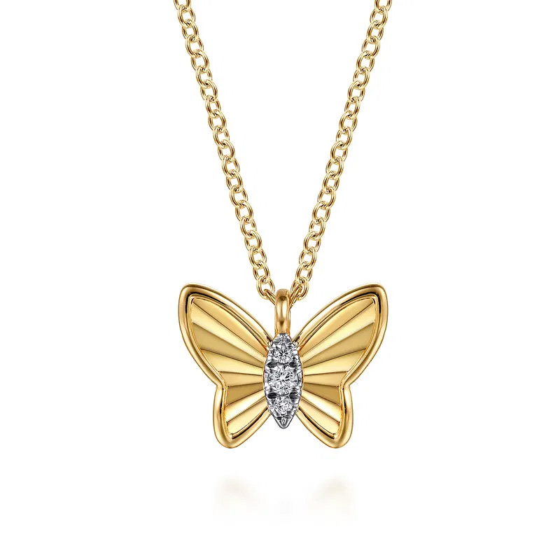 Gabriel & Co.  Diamond Accent 14k Yellow Gold Butterfly Pendant Necklace