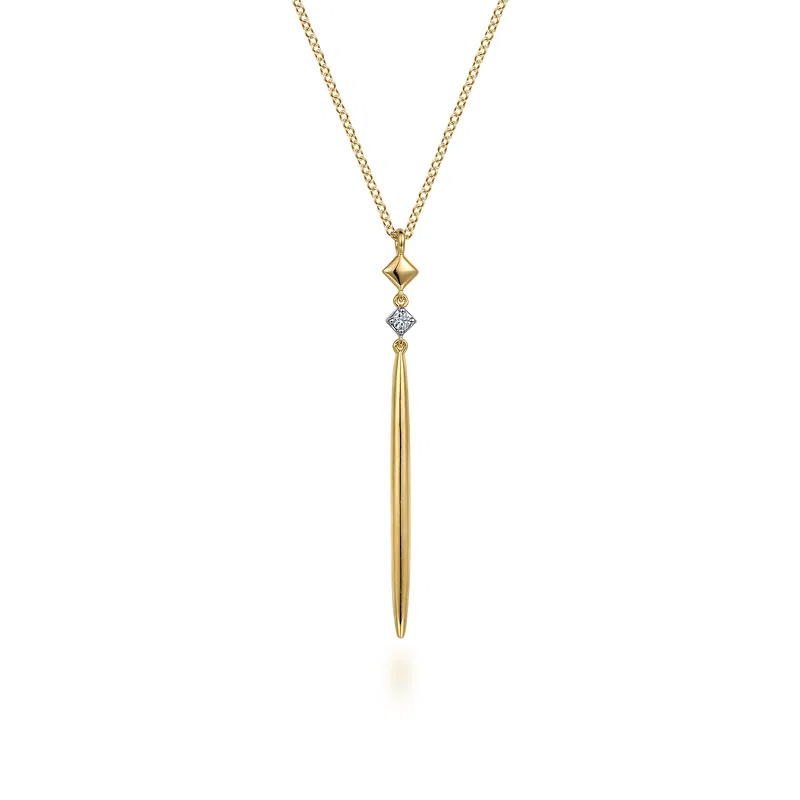 Gabriel Co Diamond Accent 14k Yellow Gold Contemporary Drop Pendant Necklace 1050$