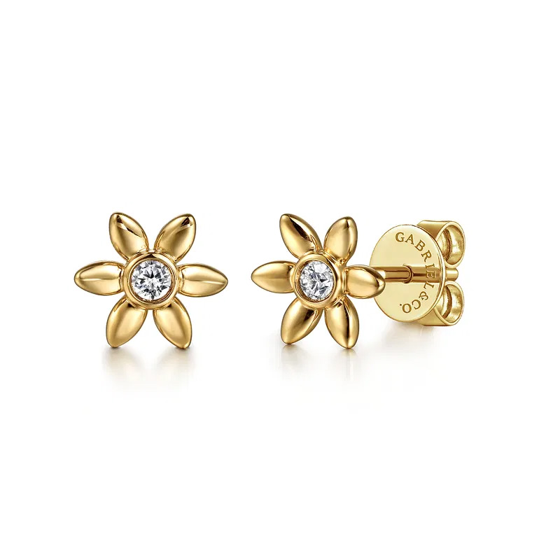 Gabriel & Co.  White Sapphire 14k Yellow Gold Floral Stud Earrings
