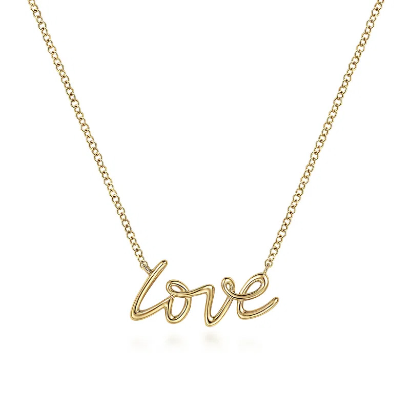 Gabriel Co 14k Yellow Gold Love Script Necklace 775$