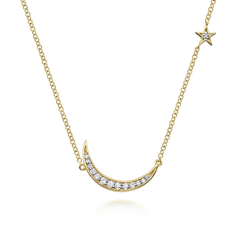 Gabriel Co 110ctw Diamond 14k Yellow Gold Moon Pendant Necklace 1200$