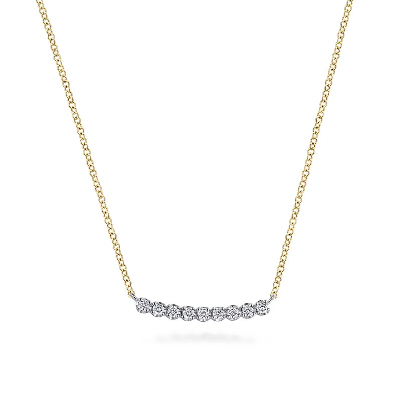 Gabriel Co White Sapphire 14k Two-Tone Gold Contemporary Bar Necklace 1100$