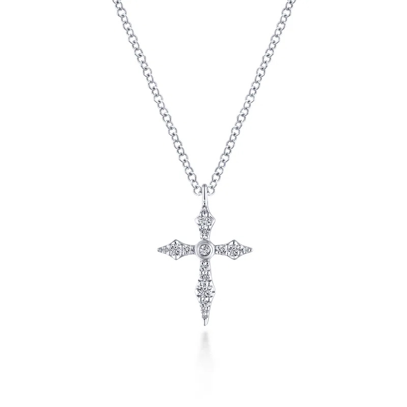 Gabriel & Co.  1/10ctw Diamond 14k White Gold Cross Pendant Necklace