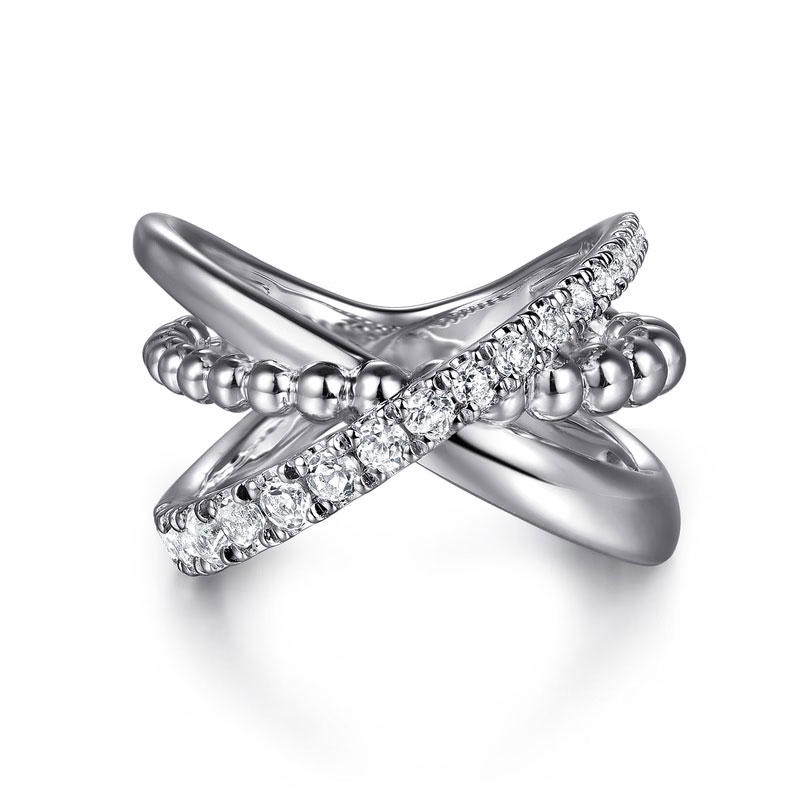 Gabriel Co Womens White Sapphire Sterling Silver Bujukan Criss Cross Ring Ring Size 65 600$