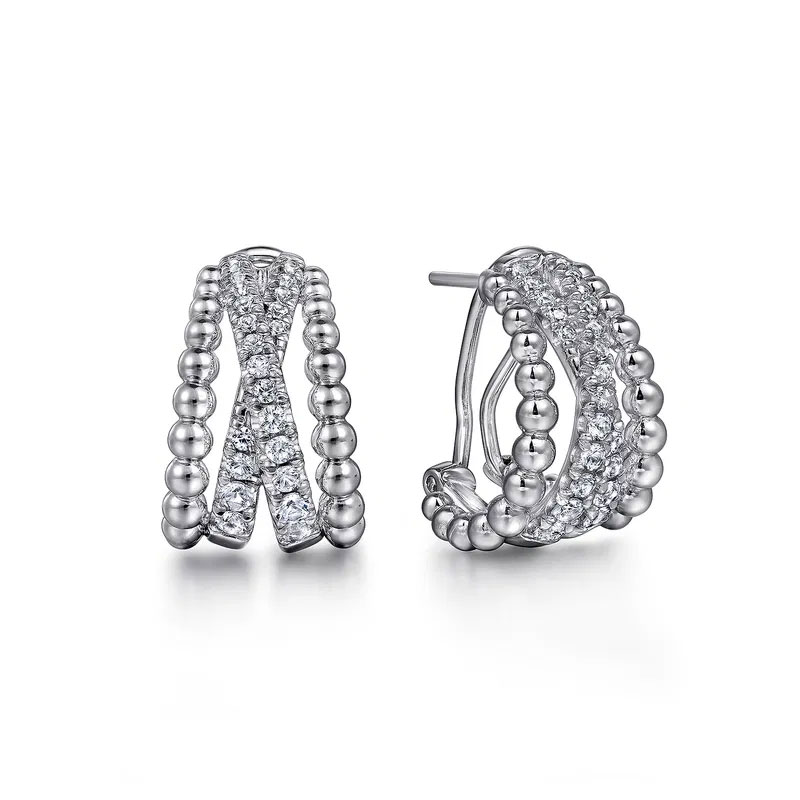 Gabriel & Co.  White Sapphire Sterling Silver Bujukan Huggie Earrings  20mm