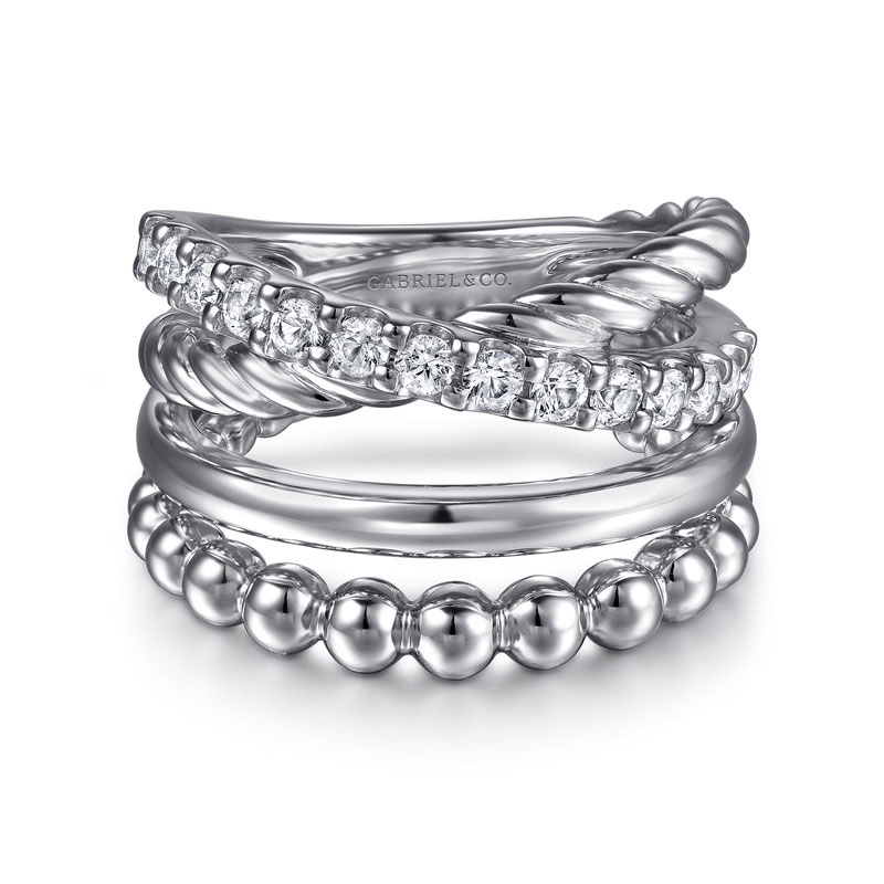 Gabriel Co Womens White Sapphire Sterling Silver Bujukan Twisted Easy Stackable Ring Ring Size 6 575$