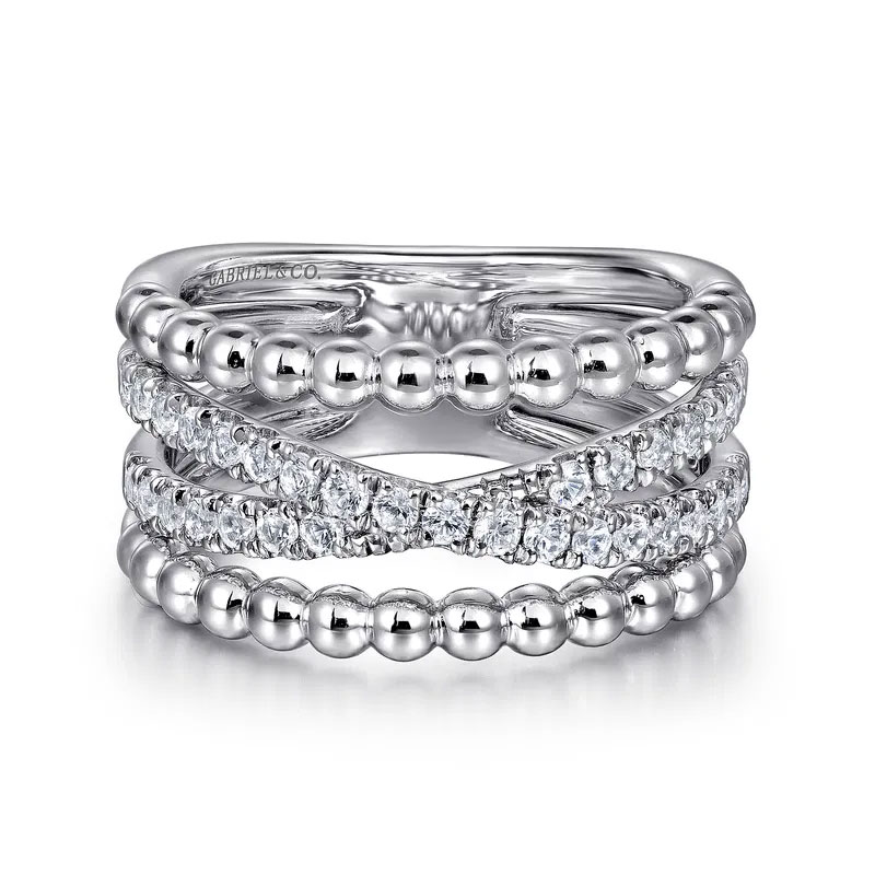 Gabriel & Co. Women's  White Sapphire Sterling Silver Bujukan Easy Stackable Wide Band Ring  Ring Size 6