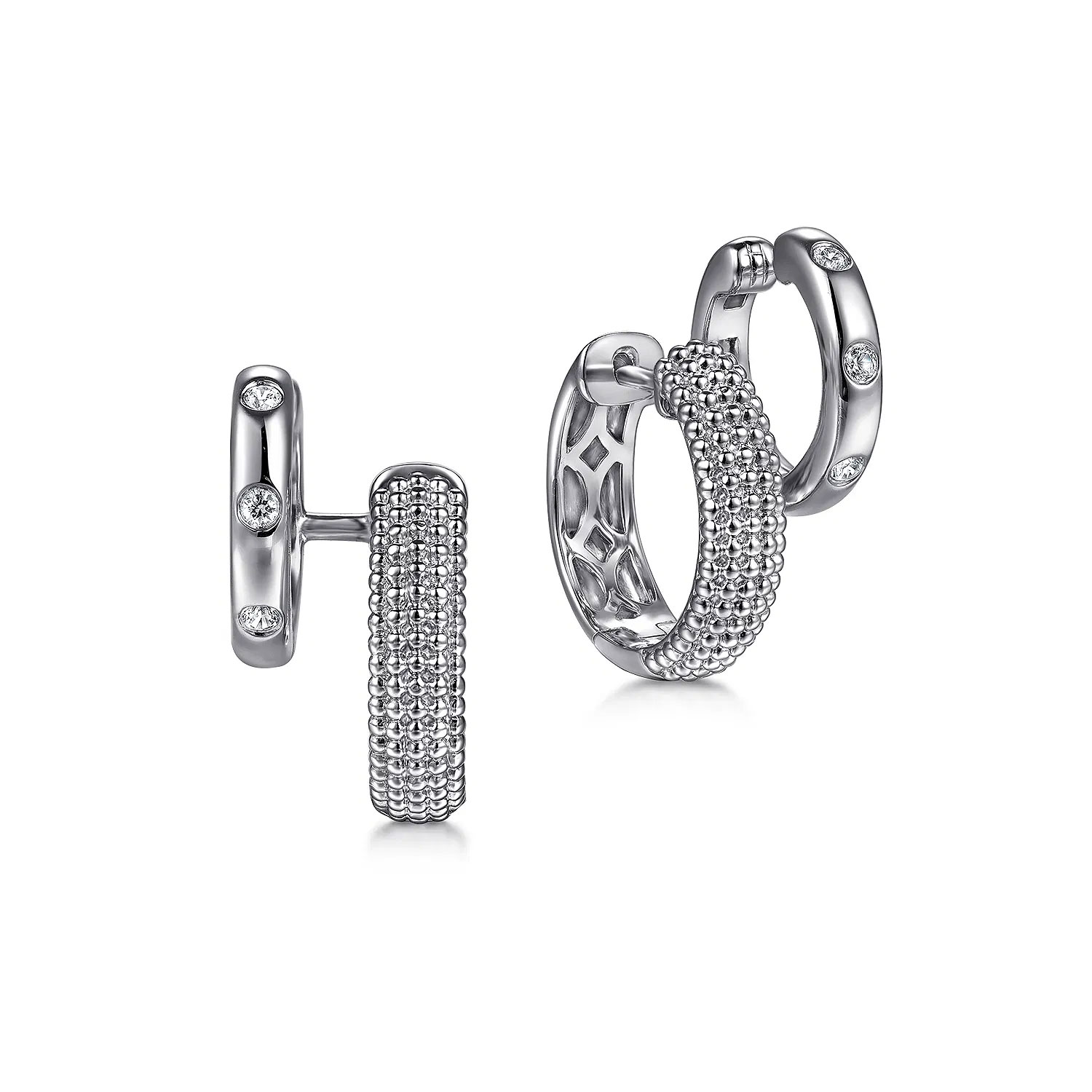 Gabriel & Co.  White Sapphire Sterling Silver Bujukan Double Huggie Earrings