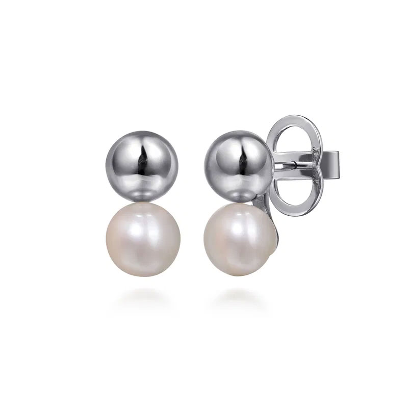 Gabriel & Co.  Freshwater Cultured Pearl Sterling Silver Bujukan Stud Earrings