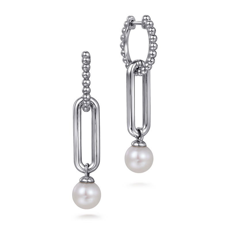 Gabriel & Co.  Freshwater Cultured Pearl Sterling Silver Bujukan Link Drop Earrings