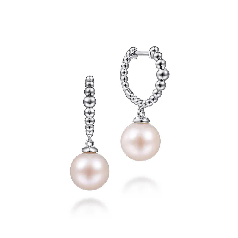 Gabriel & Co.  Freshwater Cultured Pearl Sterling Silver Bujukan Huggie Drop Earrings  13mm