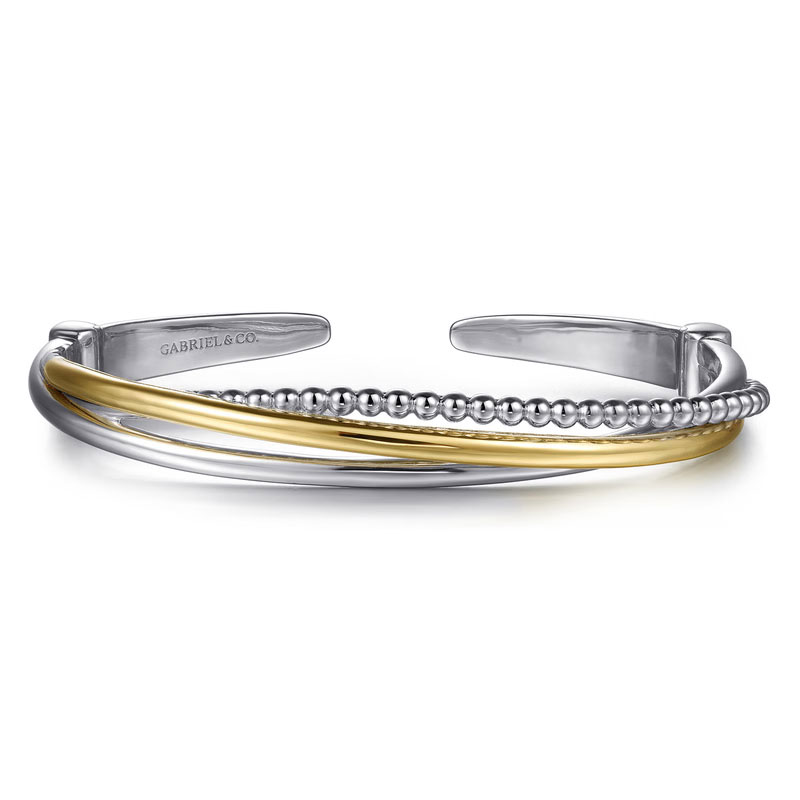 Gabriel & Co.  Sterling Silver and 14k Yellow Gold Bujukan Cuff Bangle Bracelet