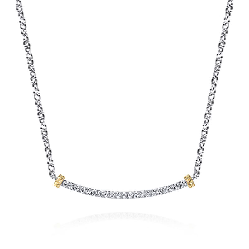 Gabriel Co White Sapphire Sterling Silver and 14k Yellow Gold Bujukan Bar Necklace 950$