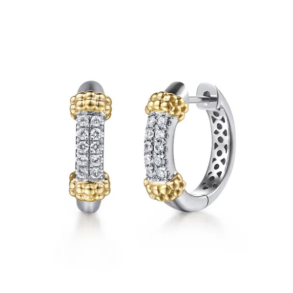 Gabriel & Co.  White Sapphire Sterling Silver and 14k Yellow Gold Bujukan Huggie Hoop Earrings  15mm