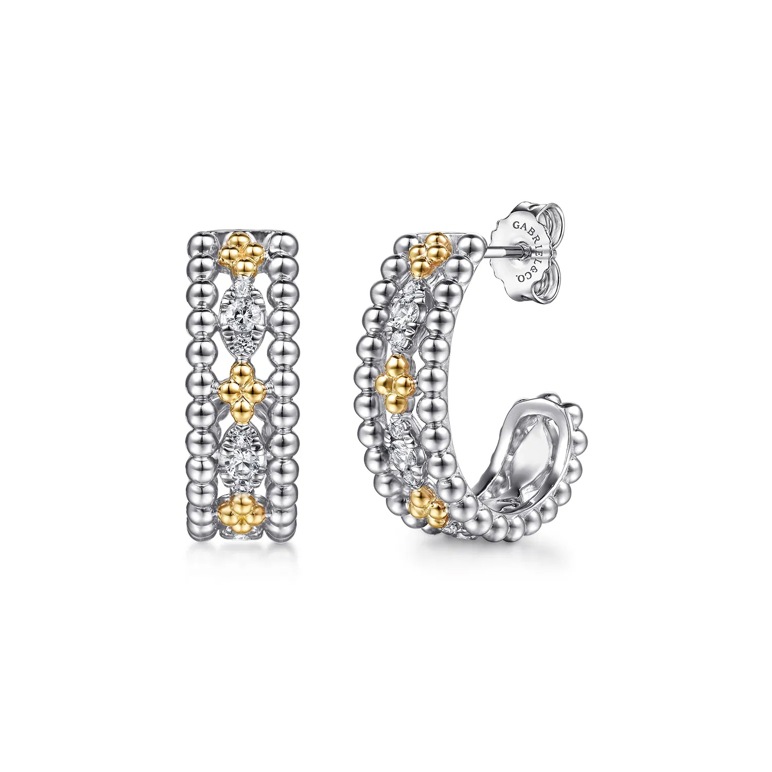 Gabriel Co White Sapphire Sterling Silver and 14k Yellow Gold Bujukan J Hoop Earrings 20mm 825$