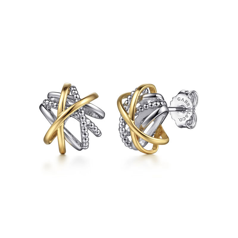 Gabriel & Co.  Sterling Silver and 14k Yellow Gold Bujukan Stud Earrings