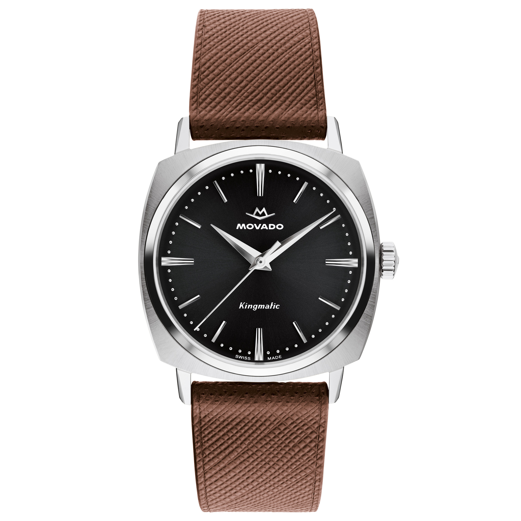 Movado Kingmatic Automatic Black Dial Brown Leather Strap Watch 35mm  3650237