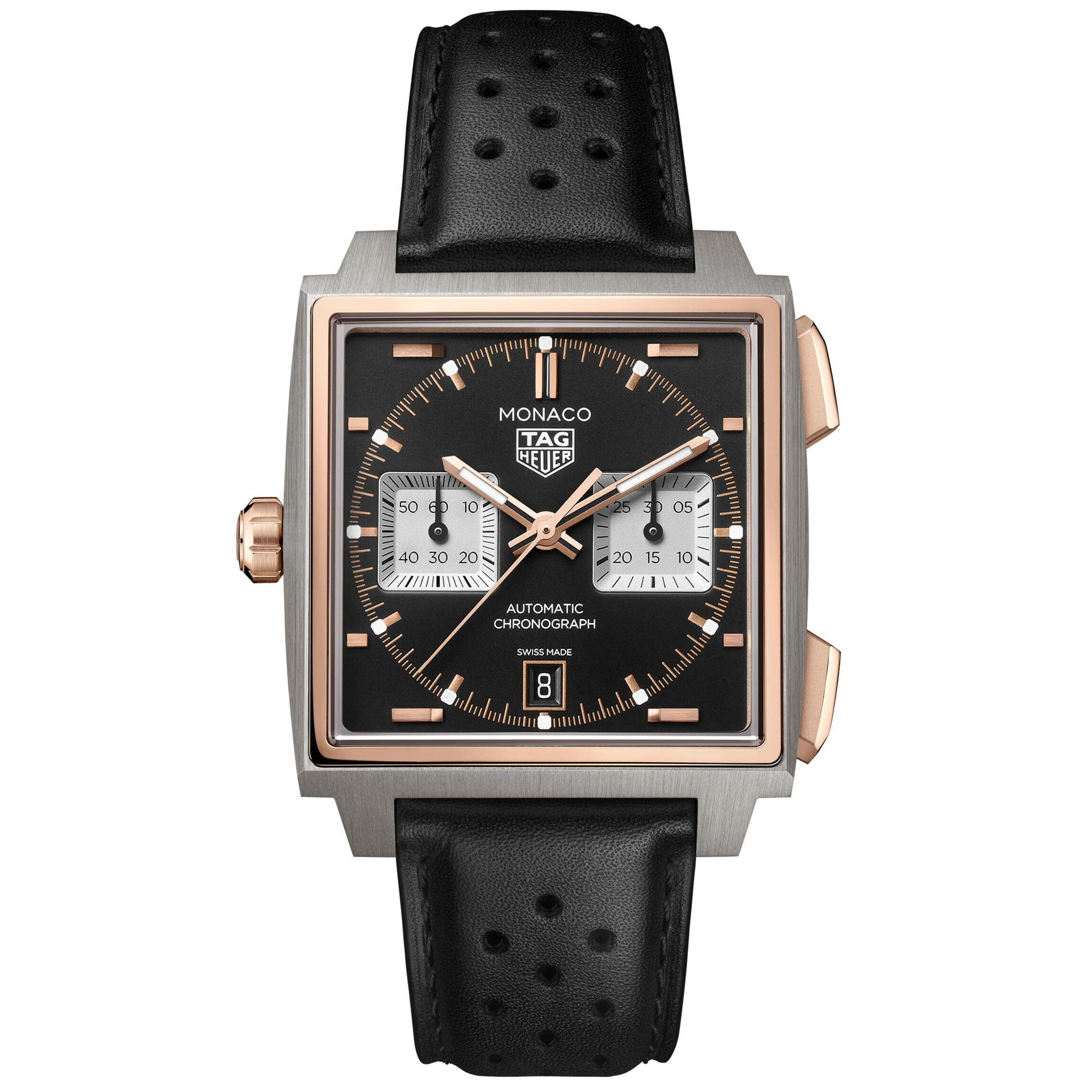 Tag Heuer MONACO Chronograph Automatic Black Dial Leather Strap Watch 39mm  CDW2150FC8360