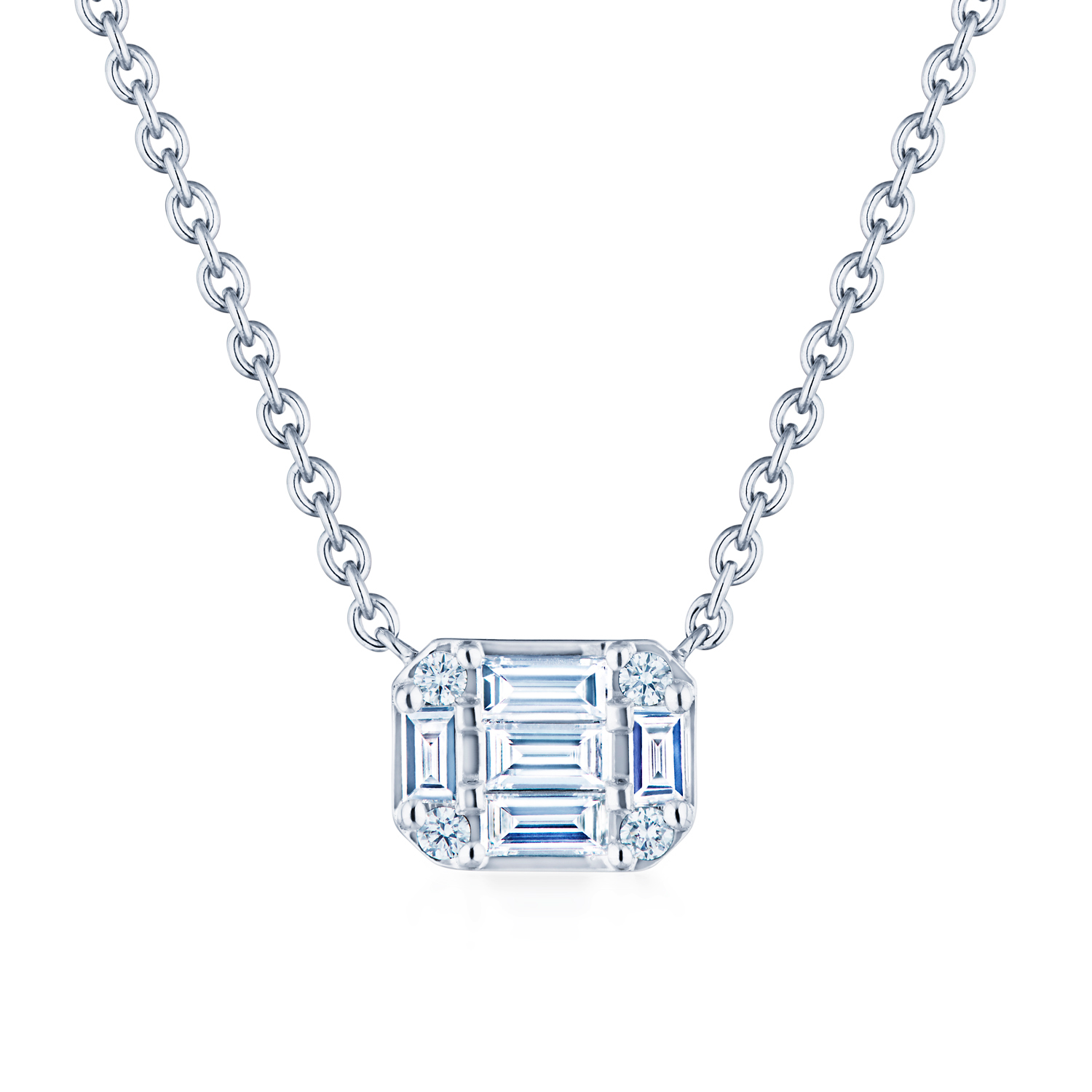 Kwiat  Sunburst 1/3ctw Emerald Diamond 18k White Gold Pendant Necklace