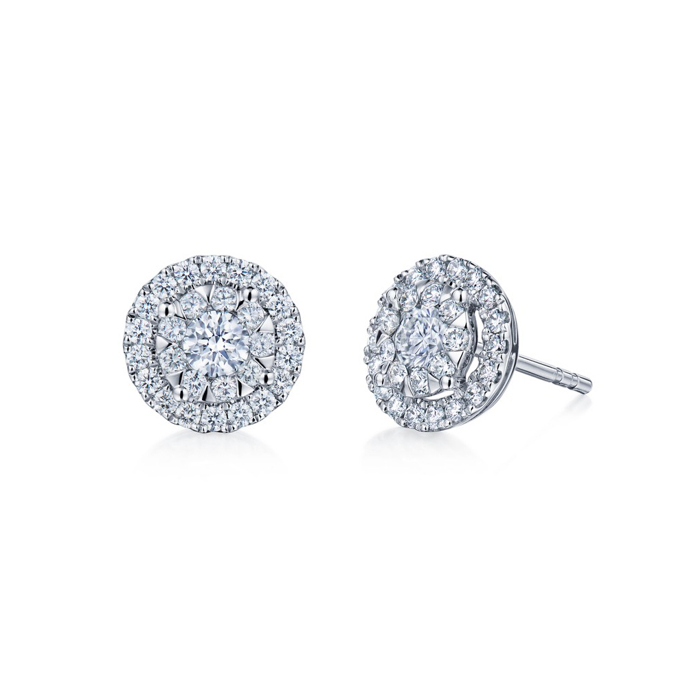 Kwiat Sunburst 58ctw Diamond 18k White Gold Halo Stud Earrings 3850$